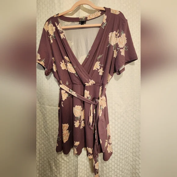 Purple Floral Wrap Top Super Soft Stretchy Women's Blouse - Picture 3 of 6